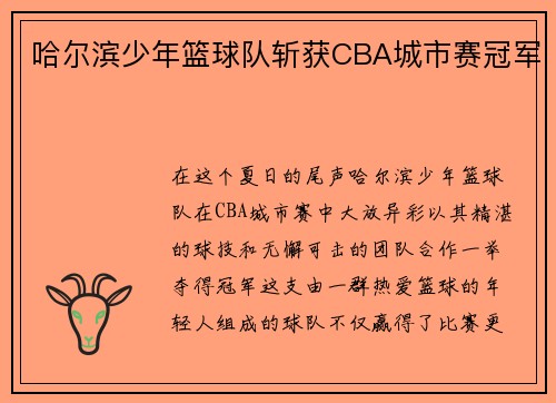 哈尔滨少年篮球队斩获CBA城市赛冠军