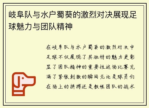 岐阜队与水户蜀葵的激烈对决展现足球魅力与团队精神
