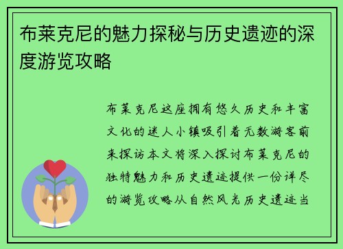 布莱克尼的魅力探秘与历史遗迹的深度游览攻略