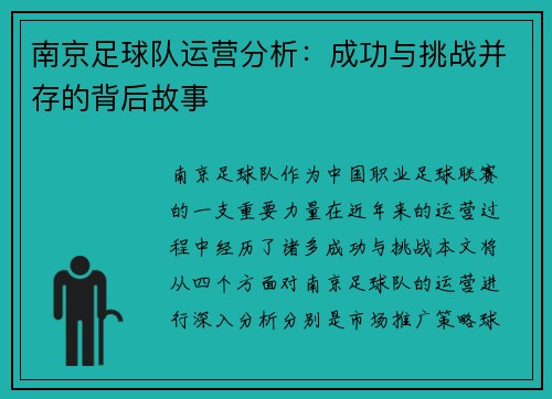 南京足球队运营分析：成功与挑战并存的背后故事